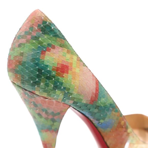 Christian Louboutin Multicolor Python Pixel Troca 140 Peep Toe Heels 40.5 - Picture 7 of 11